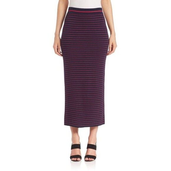 Tanya Taylor Striped Rib Knit Midi Skirt Navy Red Size Large - Picture 1 of 8